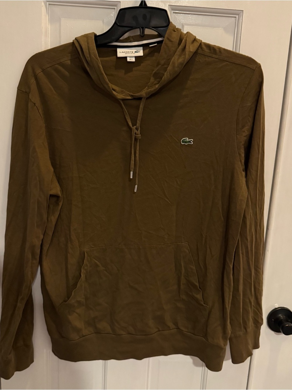Lacoste Men’s Lightweight Hooded Pullover Olive Green Cotton Hoodie Large
